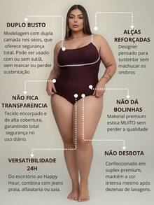 Body Plus Size Suplex Premium Modelador - Alça Fina Confort - Não Fica Transparente - Do G1 ao G3 - Café - Visão 5