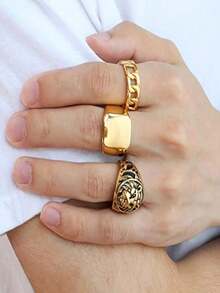 Milacolato 3Pcs 14K Gold Plated Rings For Men Women Chunky Cuban Link Ring, Size 7-15 - 彩色 - 查看 4