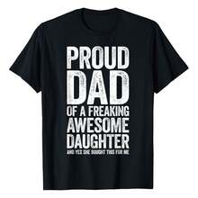 Proud Dad Of A Freaking Awesome Daughter Shirt Fathers Day T-Shirt Men's Crew Neck Short Sleeve T-Shirt - Classic Fit Basic Tee For Casual Daily Wear & Work - Black - View 1