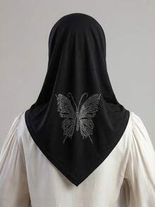 قطعة واحدة غطاء رأس نسائي أحادي اللون، وشاح رأس قابل للطي مريح من البوليستر، وشاح رأس عملي، توبون، خمار طويل فوري، مناسب للارتداء اليومي في جميع الفصول - وشاح رأس مطوي مرصع بأحجار الراين المتلألئة - مشاهدة 17