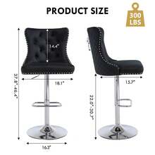 Velvet Bar Stools Set Of 2, Height Adjustable Breakfast Bar Stool, Counter Modern High Chair With Lion Knocker, Suitable For Bars Kitchens And Breakfast Counters, Black - Black - View 9
