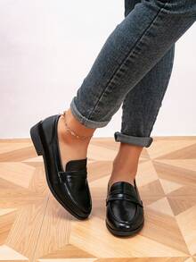 女士乐福鞋，圆头平底乐福鞋，户外复古一脚蹬鞋，'s 鞋，休闲鞋 - 黑色 - 查看 4