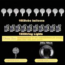10/20 Pack LED Balloons, 20 Inches Light Up Balloons, Clear Helium Bobo Balloons, Glow Bubble With String Lights For Valentines Day, Halloween, Christmas, Wedding, Birthday Party Decoration - 彩色 - 查看 12
