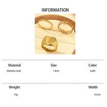 3pcs 18k Gold Plated Stainless Steel Heart Shaped & Plain Band Ring Set, Available In Size Options, Suitable For Women's Daily Decoration Or Gift - Yellow Gold - View 6