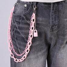 1条粉色双链腰链，朋克嘻哈亚克力挂锁裤链，时尚可爱百搭裤链 - 粉色 - 查看 3