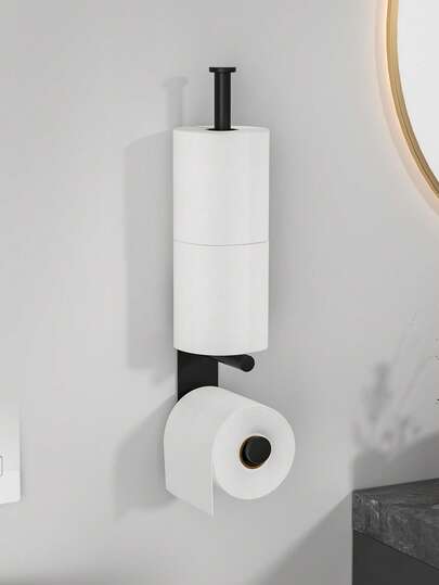 1Pc No-Drill Toilet Paper Holder ,Space-Saving Freestanding Holder For Multiple Toilet Paper Rolls In Bathrooms And Kitchens,Made Of Metal, Easy Installation, Modern Minimalist Style