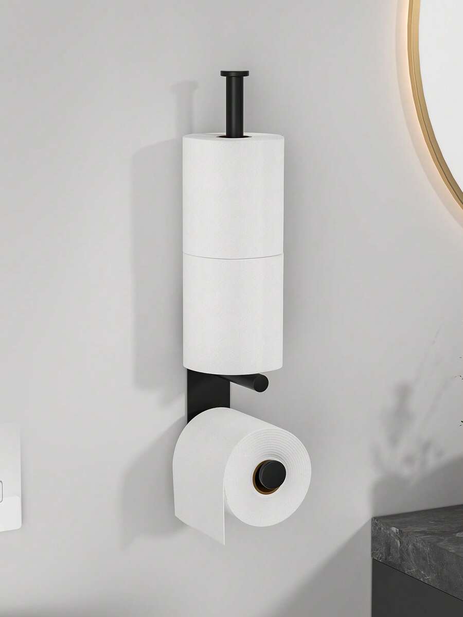 1个免钻孔卫生纸架，节省空间的独立式设计，适用于浴室和厨房的多卷卫生纸，金属材质，安装简便，现代简约风格 - B-黑色 - 查看 1