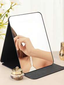 1Pc Large Folding Makeup Mirror For Desktop Or Travel Portable Vanity Mirror For Precise Application In Black And White - màu đen - Xem 1