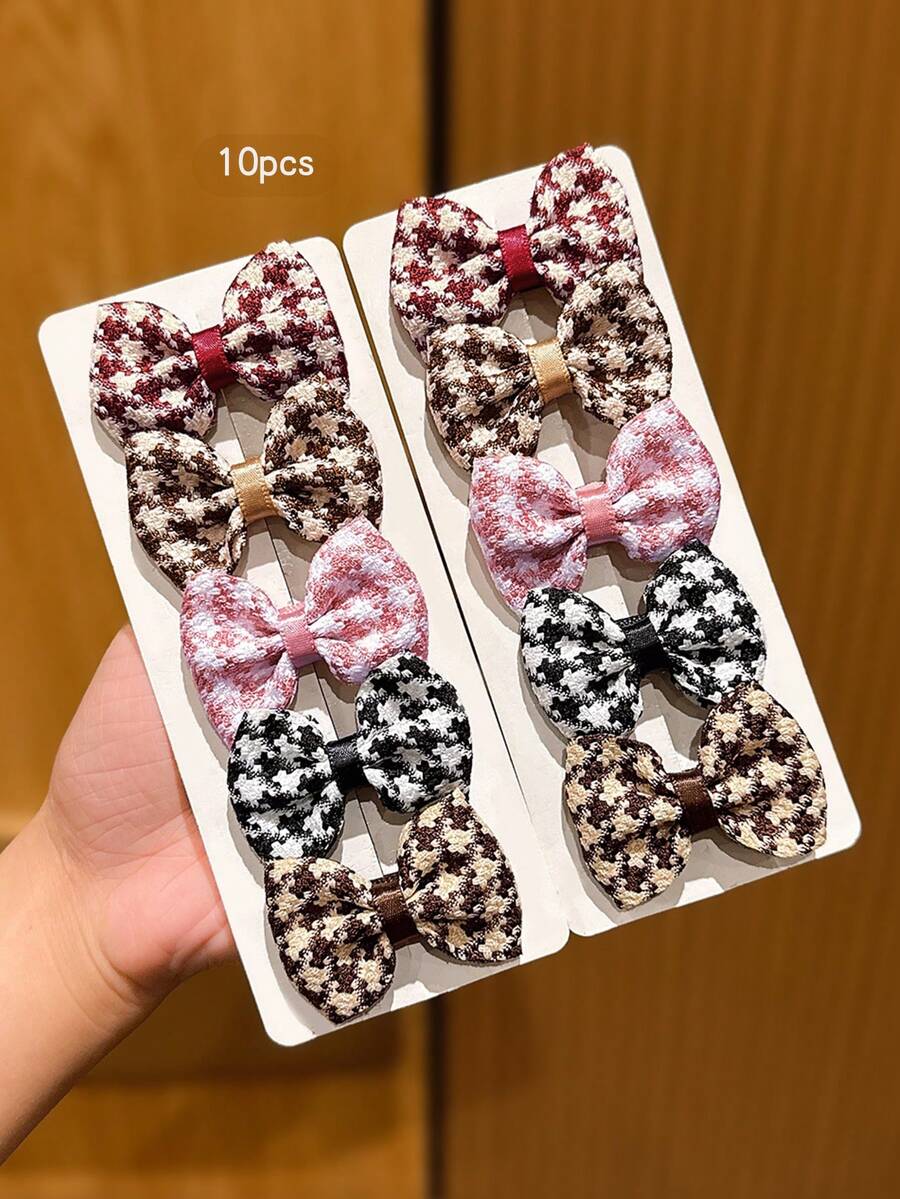 10pcs Colorful Plaid Bow Hair Clips, Suitable For Everyday Use, Claw Clips, Hair Barrettes, Hair Accessories For Women, Head Accessories - Multicolor - View 1