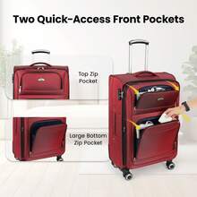 Lightweight Water-Resistant Softside Spinner Luggage With Secure TSA Lock,Expandable Design & Organized Interior & Portable Front Grab Handles & Adjustable Telescopic Handle,Suitable For Long Or Short Travel - Đỏ - Xem 4