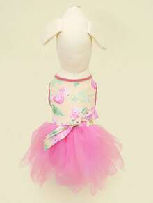 1件火烈鸟印花宠物连衣裙 | 甜美粉色宠物蓬蓬裙 | 无袖设计 + 网纱裙摆 | 适合小型/中型犬猫的春夏装，特价优惠 - 彩色 - 查看 2