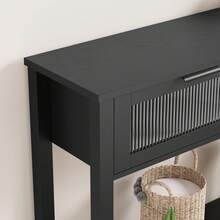 Mesa de Centro de Madera con 2 Niveles - Incluye 2 Cajones de Cristal y Almacenamiento, Ideal para Sala o Recibidor - Negro - Ver 5