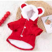 1pc Pet Chinese New Year Outfit, Thick Warm Dog Jacket With Cute Bear Ear Hood, Chinese Lion Dance Print, Suitable For Small Dogs Outdoor In Winter - Red - View 6