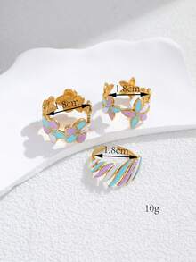 Bộ 3 chiếc nhẫn hở bằng thép không gỉ hình hoa, màu vàng đồng, phong cách thiên nhiên lãng mạn, thích hợp cho nữ giới đeo hàng ngày hoặc làm quà tặng. - Vàng - Xem 2