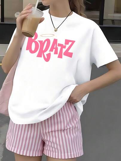 Playera Blanca de Mujer con Gráfico Rosa, Camiseta de Estilo Y2K con Aureola de Ángel Manga Corta, Top de Estética Baddie Retro, Blusa Casual de Moda Urbana Juvenil