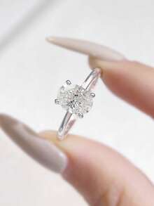 1pc 1ct-2ct Romantic Four-Prong Oval Solitaire Moissanite Wedding Ring, S925 Sterling Silver Luxury Engagement Ring, Promise Ring, Anniversary Ring, Women's Jewelry Gift, Valentine's Day Gifts - Silver - View 2