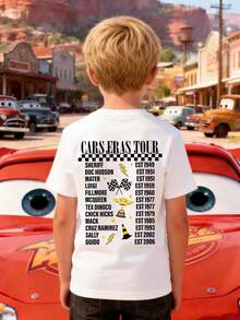 Disney Boys' T-Shirt Featuring A Creative Cartoon Print Of Lightning McQueen From Cars. Made From Soft, Comfortable, And Breathable Fabric, It's Perfect For Everyday Wear, Outings, And Activities-Making It An Ideal Gift For Kids. - 白色 - 查看 3