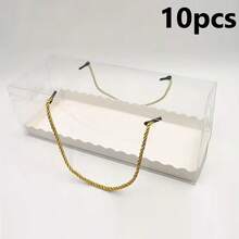 5/10 peças Caixas de Bolo Transparentes de 27,5 cm com Alça de Corda Dourada e Base de Bolo, Caixas de Presente de Plástico Transparente para Cozimento Caseiro, Recipientes Portáteis para Armazenamento de Fatias de Bolo, Adequado para o Natal - Multicolorido - Visão 9