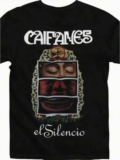 Top pickLocalRock The Silence T-Shirt by Caifanes - Spanish Rock Digital Print, Casual Round Neck TeeOpen in new tab.