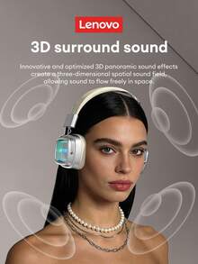 Auriculares Bluetooth retro Lenovo LS117, Bluetooth inalámbrico 6.0, sonido envolvente 3D, audio de alta calidad, larga duración de la batería, cancelación de ruido ENC, cómodos para juegos, música, teléfono inteligente y PC, regalo - Marrón - Ver 5
