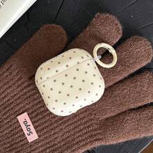 Estuche de auriculares Bluetooth con patrón de lunares minimalista y lindo, de unicolor simple con anillo colgante compatible con Pro 2. Estuche minimalista y lindo compatible con 3, 1/2, adecuado para mujeres, en color beige y café como regalo - Multicolor - Ver 4