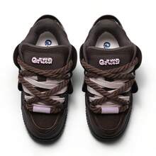 Q-AND  Women's Casual Sneakers, Outdoor Skateboard Shoes, Women's Thick-Soled Skateboard Shoes | Low-Top Shock Absorption, Thick Shoelaces With Waffle Soles | Breathable Casual Sneakers | Fashion Sneakers | Must-Have For Outdoor Street Travel - 黑深林棕 - 查看 10
