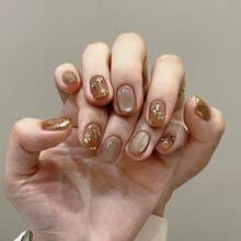 2026hot-Maillard Style Press On Nails - Short Almond Nails In Caramel & Beige Ombre, Simple Neutral False Nails, Classy Brown Manicure Set,  Easy Glue On Nails - JP2985 [Bao gồm bộ dụng cụ đeo được] - Xem 1