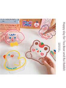 1pc Cartoon Student Desk Pen Holder, Cute Bear & Rabbit Multi-Function Acrylic Transparent Stationery Organizer - 1PC - View 9