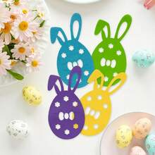 4pcs Easter Bunny Cutlery Holders, Felt Easter Egg Shaped Design, Multi-Color, Felt Easter Decor, Suitable For Easter Holiday, Party, Gathering Spring Tabletop Decor, Placemats, Napkin Holders - Yellow - View 2