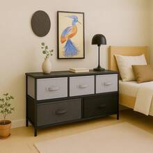 RACK & PACK Comoda Cajonera Estructural 5 Cajones de Tela para Ropa Soporta hasta 70 Kg Almacenamiento Hogar y Oficina Buro de 2 Niveles Mueble para Recamara Closet Organizador Color Negro - 1 - Ver 8