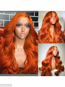 10-36英寸 180%密度 13x4 真人混纺发蕾丝前假发 姜橙色 350蕾丝前假发 真人混纺发 预拔毛 自然波浪 无胶假发 真人混纺发 - S350 - 查看 4