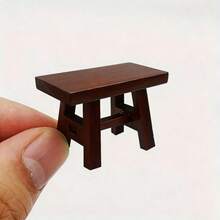 1/12 Scale Mini Wooden Stool Decor - DIY Mini Kitchen/Living Room Scene Decoration - Perfect Birthday/Graduation Gift - Maroon - View 1