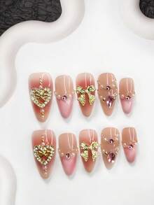 10pcs Set Luxury Social Celebrity Style Resin Nail Art Decorations, Including Gold Glitter Bowknot, Asymmetrical Purple Rhinestones, And Mixed Round Rhinestones Nails - Multicolor - View 18