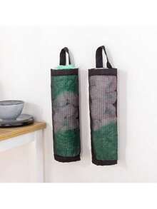 2-Pack Hanging Plastic Bag Holder Organizer - Mesh Design Grocery Bag Dispenser, Space-Saving Storage For Shopping Bags & Trash Bags In Home Kitchen - Black - View 4