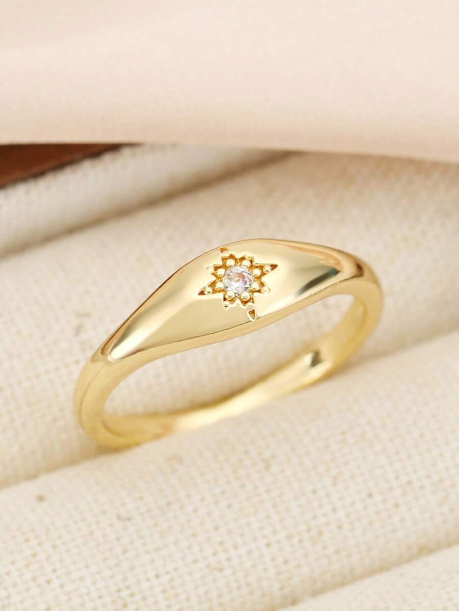 1枚奢华花卉锆石铜戒指，女士配饰