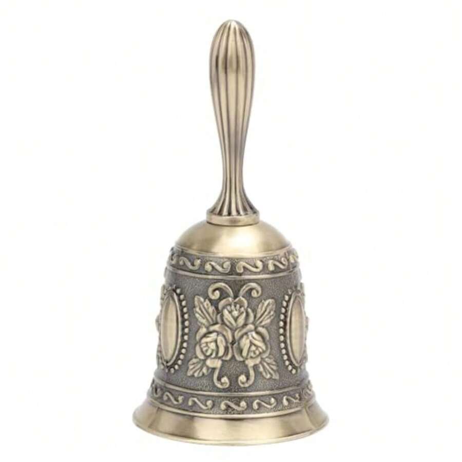 Hztyyier Campana de Estilo Europeo Campana de Bronce Aleación de Zinc Patrón de Usos Múltiples Cena de la Campana de Mano Bar del Hotel Llamadas Artesanía Regalos - Bronce - Ver 1