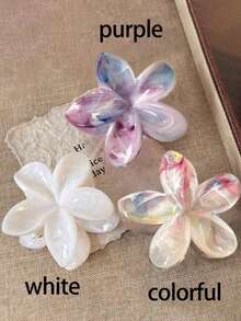 3个/1个女士白色和紫色彩色7.6厘米/2.99英寸花朵大号轻便塑料发夹，时尚百搭高端优雅简约纯色发爪，适合日常外出、休闲、派对、通勤、海滩、度假、发型设计、洗脸、化妆、服装配饰等场合。 - 彩色 - 查看 2