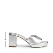 Women Minimalist Open Toe Heeled Mule Sandals Slip On, Thick Heel Casual High Heel Sandals For Outdoor Spring/Summer - 銀色 - 查看 6