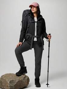 CZRLHYT Women's Outdoor Sports Urban Commuting Windproof Waterproof Hooded Jacket For Hiking And Trekking - Black - View 1