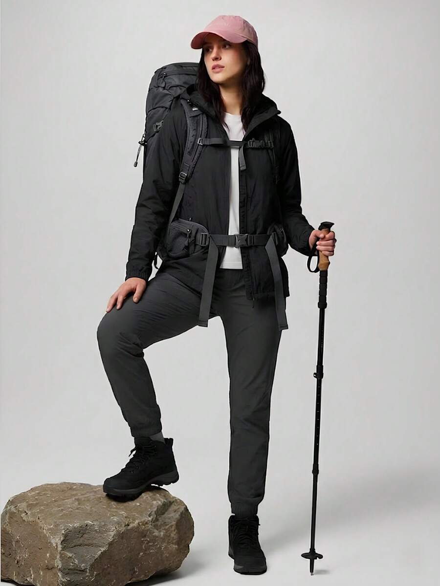 CZRLHYT Women's Outdoor Sports Urban Commuting Windproof Waterproof Hooded Jacket For Hiking And Trekking - Black - View 1