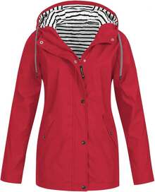 Bacrelax Rain Jacket Women Lightweight Zip Up Rain Coat Outdoor Hiking Waterproof Jacket Fall Raincoat Windbreaker With Hood - 紅色的 - 查看 12
