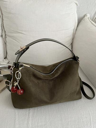 1个女士新款新月形手提包，时尚简约麂皮托特包，适合约会、送礼、通勤、购物