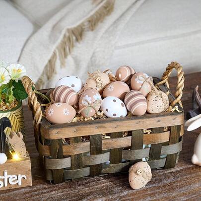 12 Pcs Easter Eggs For Hanging Easter Decoration, Modern Plastic Eggs For Easter Decoration, Black Golden White Ornament For Easter Baskets, Spring Decoration, Easter Gifts