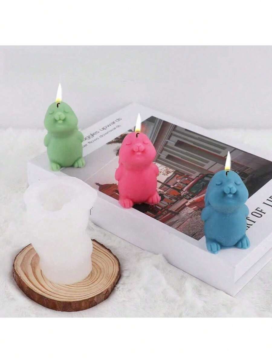3D Big Ear Rabbit Striped Double Ball Rabbit Aroma Candle Silicone Mold DIY Easter Flower Rabbit Plaster Ornament Decor Silicone Mold - A-White - View 1