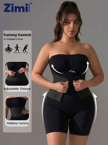 Zimi Collection 1XL-4XL Plus Size Seamless Shapewear Jumpsuit Black Adjustable Buckle Tummy Control Waist Trainer Full Body Shaper Slimming Bodysuit For Gym Daily Wear Under Dresses - Black - View 5