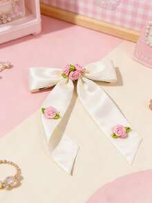 1 pieza Clip de pelo con lazo floral rosa lindo, accesorio de pelo de estilo dulce y pastoril para niñas - Multicolor - Ver 9