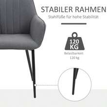 Set Of 2 Dining Chairs. Comfortable Chairs With Breathable Linen Upholstery. Backrest And Armrests. Metal Legs. Dark Grey. 59.5 X 56.5 X 81 Cm - Grey - View 4