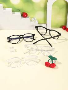 4 副男女童 9-14 岁圆形聚碳酸酯眼镜框，时尚潮流眼镜，可戴眼镜阅读学习，附赠眼镜盒 - 彩色 - 查看 7