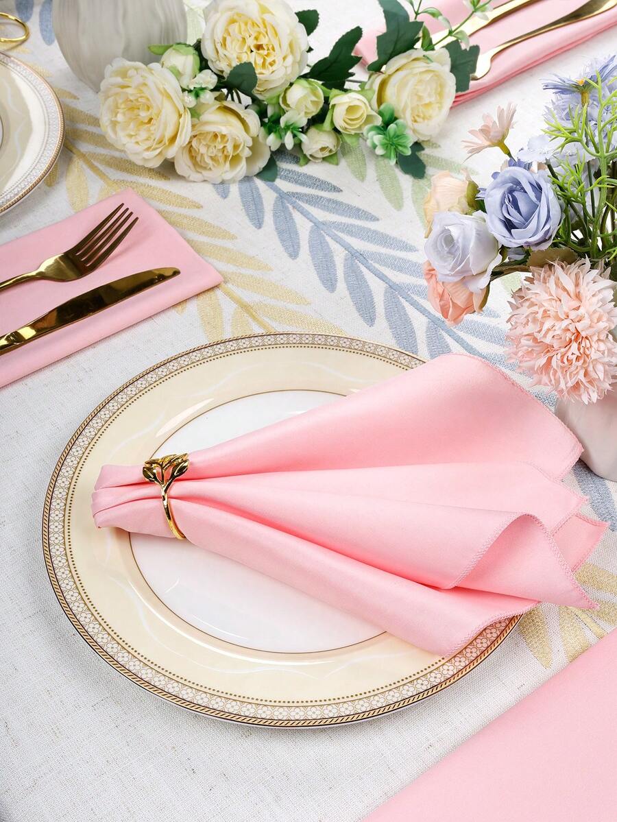 10/20/30条装纯色方形布餐巾，涤纶材质，柔软可水洗可重复使用，尺寸分别为12/14/17/20英寸，适用于家庭、酒店、婚礼、派对、餐厅及节日庆典等场合。 - 淺粉色 - 查看 1