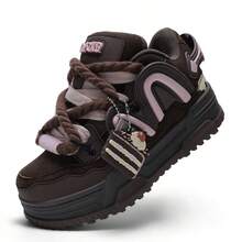 Q-AND  Women's Casual Sneakers, Outdoor Skateboard Shoes, Women's Thick-Soled Skateboard Shoes | Low-Top Shock Absorption, Thick Shoelaces With Waffle Soles | Breathable Casual Sneakers | Fashion Sneakers | Must-Have For Outdoor Street Travel - 黑深林棕 - 查看 8